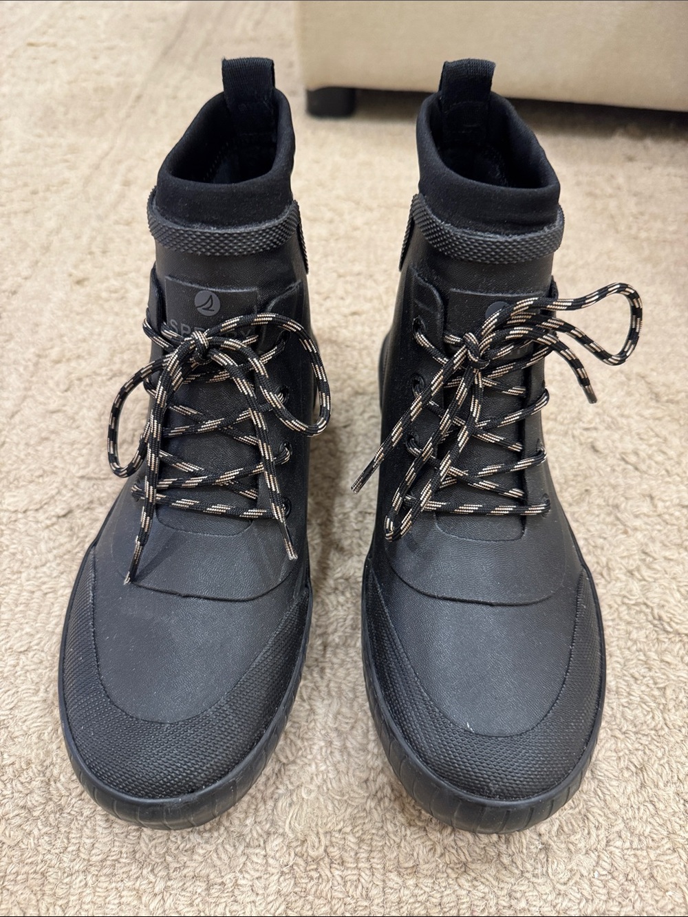 Sperry Black Women's Waterproof Lace-Up Rain Boots